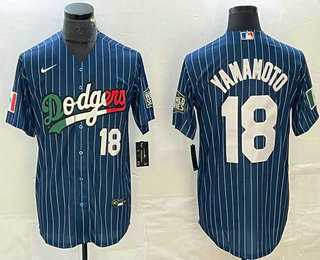Men's Los Angeles Dodgers #18 Yoshinobu Yamamoto Number Navy Blue Pinstripe Mexico 2020 World Series Cool Base Nike Jersey,We sell and wholesale Men's Los Angeles Dodgers #18 Yoshinobu Yamamoto Number Navy Blue Pinstripe Mexico 2020 World Series Cool Base Nike Jersey on line form chian!